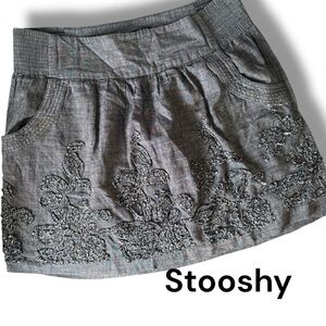 Stooshy Charcoal Embroidered Mini Skirt